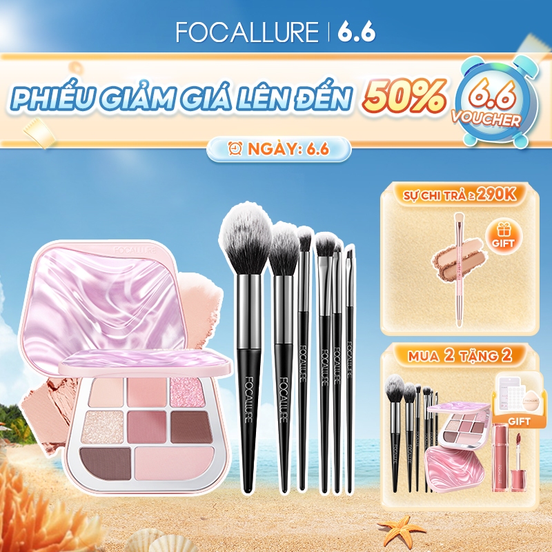 Bộ trang điểm FOCALLURE 7 bao gồm 6 cọ trang điểm & Bảng phấn mắt sắc tố cao lâu trôi