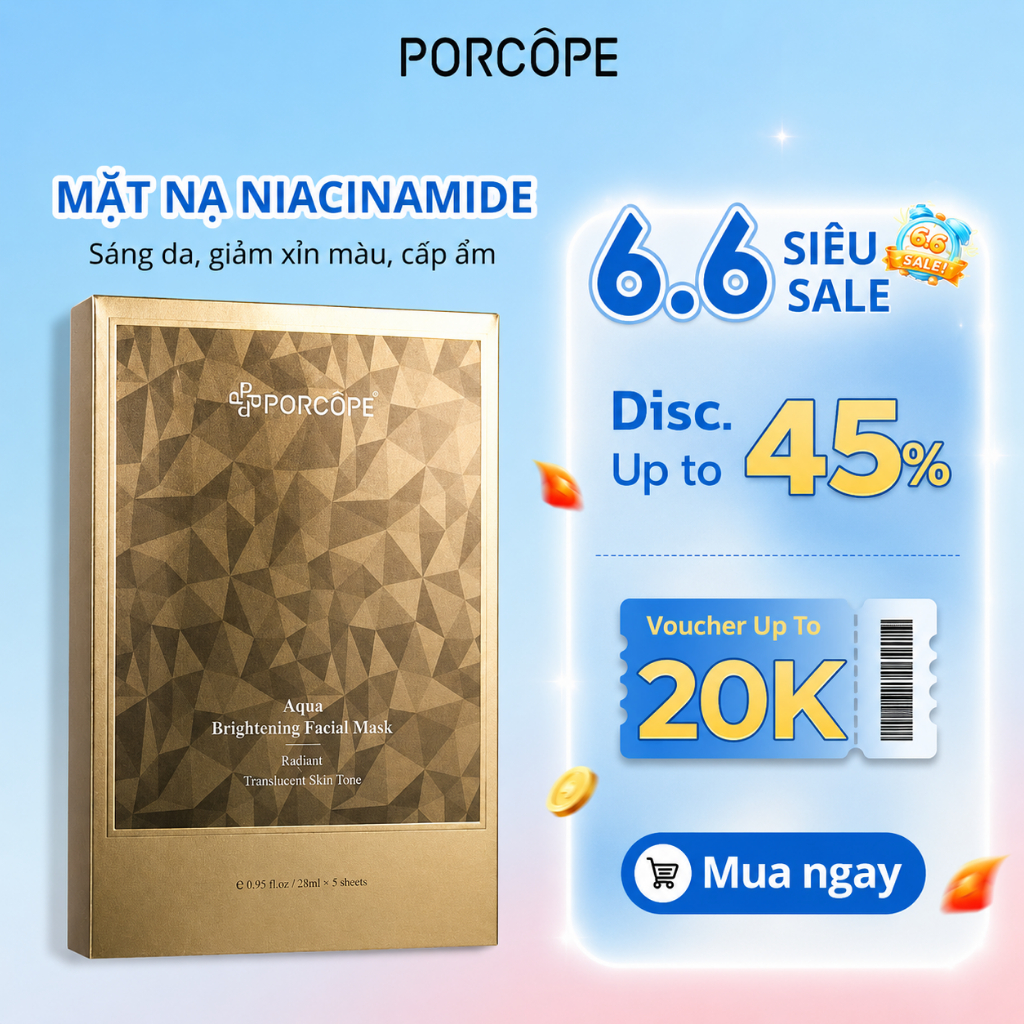 【PORCOPE】Mặt nạ giấy làm trắng Da dưỡng ẩm Niacinamide Face Mask 5 Miếng