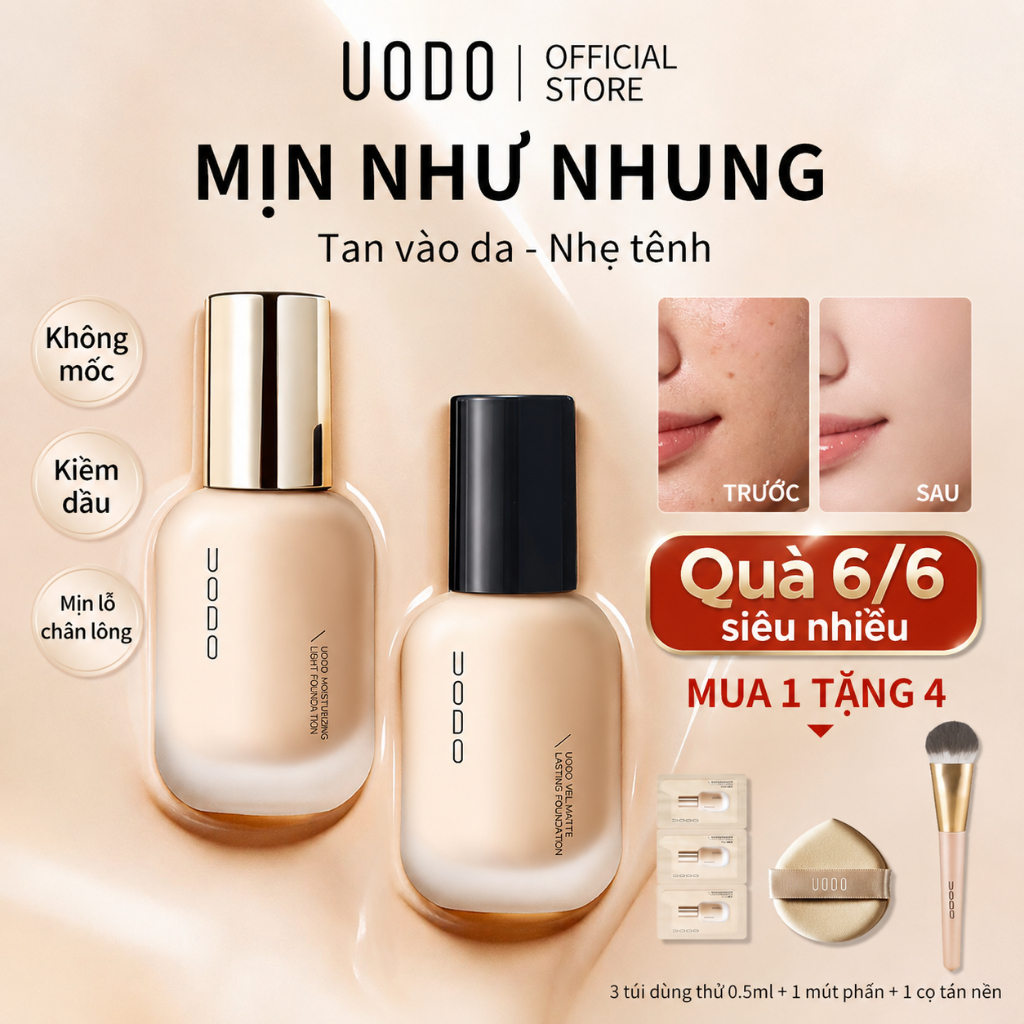 Kem nền UODO che phủ hoàn hảo Lâu trôi suốt 24h Kiềm dầu hiệu quả Mịn da không vón cục 30g