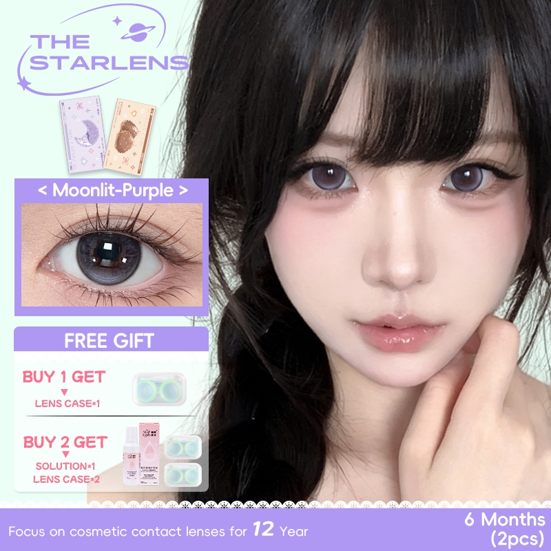 Kính áp tròng Starlens, 2 chiếc 6 tháng, lens màu tím, lens mềm, Thích hợp đeo khi trang điểm, Đường kính 14.2-14.5, có độ (0-8)