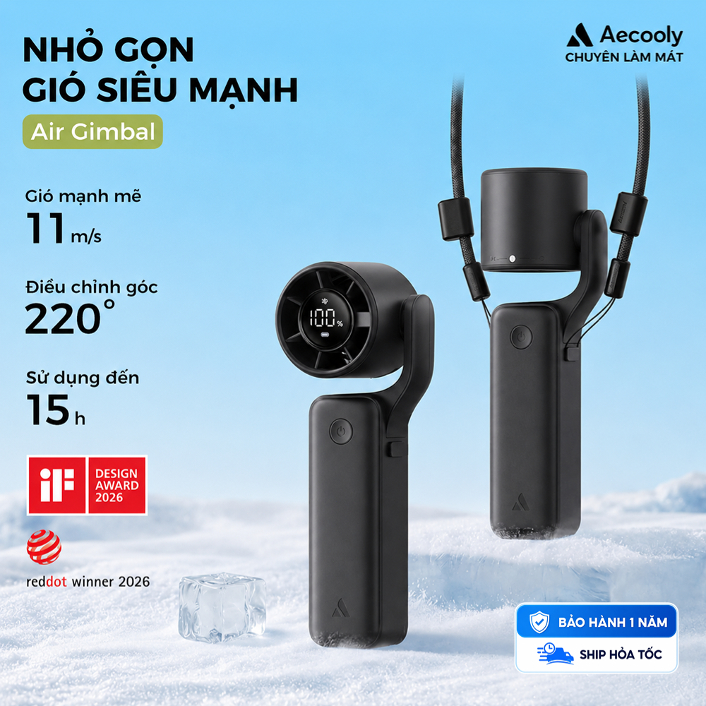 Quạt Cầm Tay Mini Aecooly AirGimbal Quạt cầm tay cầm tayQuạt ống khí Turbo mạnh mẽ丨quạt tích điện cầm tay Tốc độ cao 15000 vòng / phút, Thời gian làm mát tối đa 15 giờ, Thiết kế bỏ túi Mini 5 tốc độ Gió mạnh Không chổi than Màn hình LED