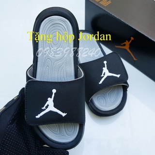 Dép JD Jordan bóng rổ FREE SHIP + hộp hãng + jordan đủ tem tag loại 1 đen lót xám quai ngang xé dán nam nữ. BH Slippers