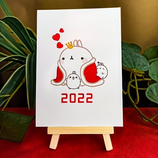 {TẶNG GIÁ ĐỠ} Bộ Lịch để bàn âm dương 2022 mini A6 đế gỗ trang trí, lịch sáng tạo Molang cực cute
