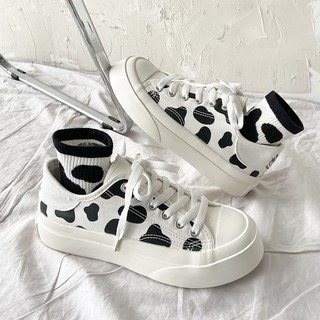 Giày thể thao nữ Ulzzang bò sữa đế bằng bánh mì vải mềm thời trang - G102