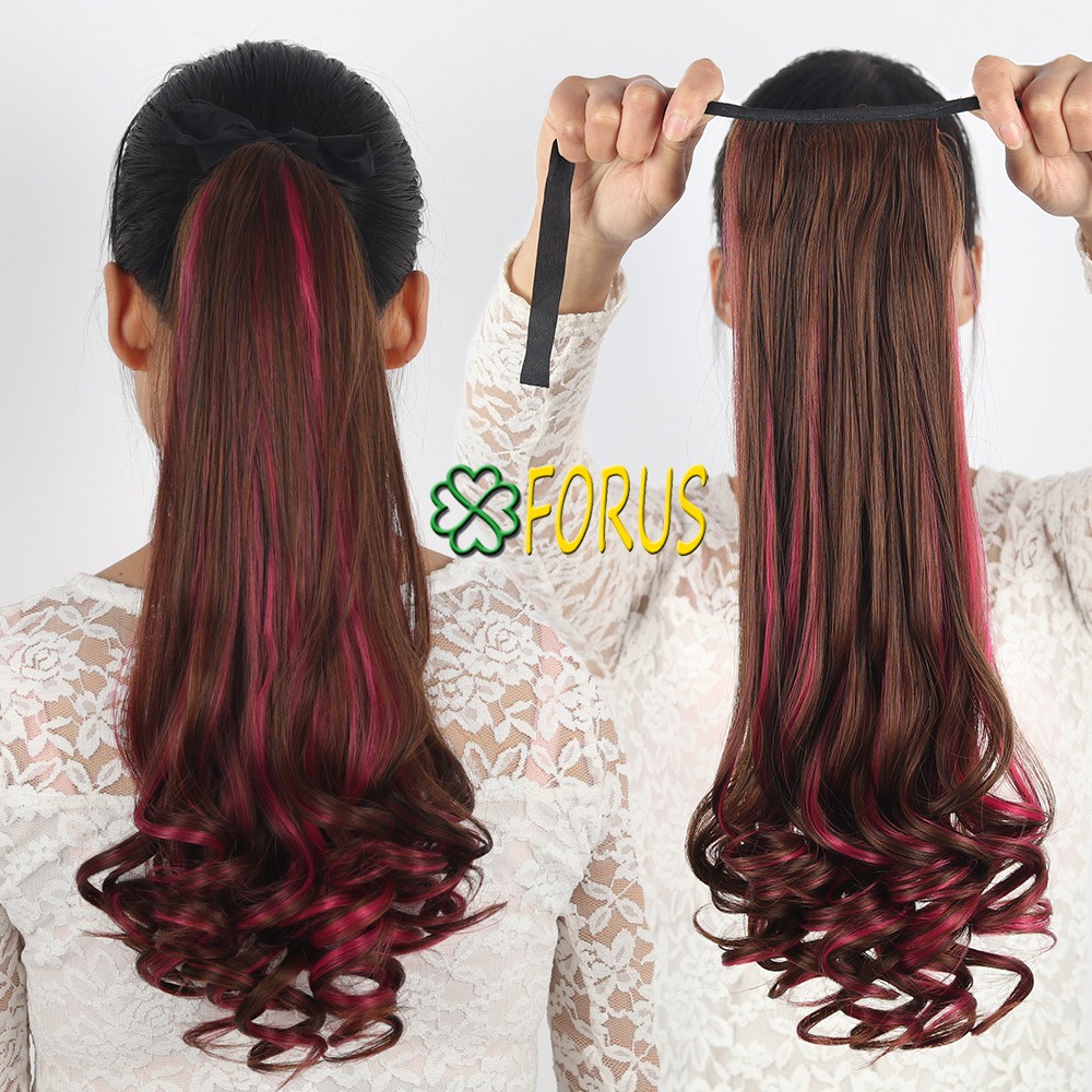Tóc cột line đỏ vang ❤️FREESHIP❤️ Sỉ 35k, đuôi tóc giả nữ, buộc tóc giả nữ