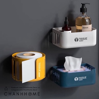Giỏ rỗ nhựa dọc ngang đựng giấy vệ sinh, chai lọ dán tường  + tặng miếng dán