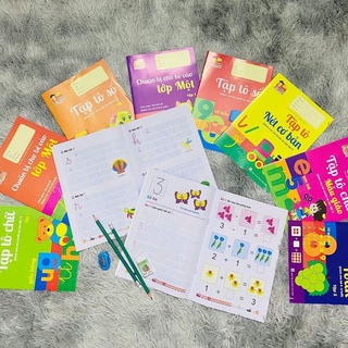 Vở tập viết chữ, số tặng kèm bút chì, tẩy(bộ 10)