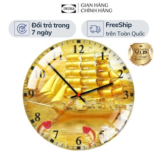 Đồng hồ treo tường cao cấp kim trôi trang trí phòng khách Thuyền Vàng Tài Lộc bảo hành 12 tháng inuka.decor.