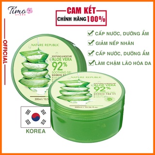 Gel lô hội Nature Republic 300ML cấp nước dưỡng ẩm cho da, giúp giảm nếp nhăn Soothing &amp; Moisture Aloe Vera 92% | TM033