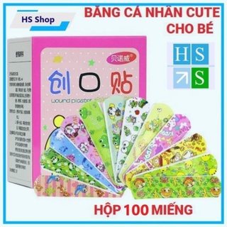 BĂNG Y TẾ cá nhân CUTE (Hộp 100 miếng) Băng Gâu dán vết thương chống nước và tiệt trùng , Băng keo hình thú dễ thương