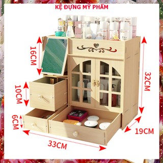 KỆ TỦ CÓ GƯƠNG BẰNG GỖ ĐỰNG MỸ PHẨM CAO CẤP