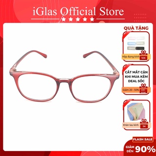 (Cắt Kính Cận Viễn Theo Yêu Cầu) Gọng Kính Cận Nữ Tròn Màu Đỏ iGlas DO-048, Gọng Kính Nhựa Thời Trang Chất Liệu Nhựa Dẻo