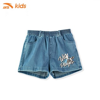 Quần short bé gái Anta Kids WH62128301-1, cạp chun, vải jean co giãn nhẹ