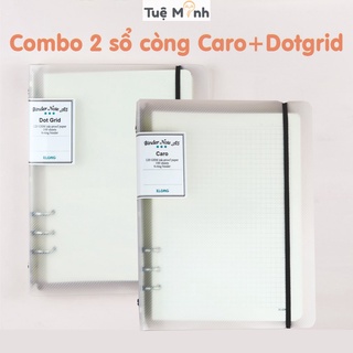Combo 2 sổ còng Klong A5 ruột Caro + Dot grid 200 trang MS 994-995 dày 120gsm làm bullet journal dễ refill giấy binder
