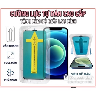 [ Đã có iP 14 ] Kính cường lực kèm khung tự dán dành cho iPhone 7plus đến 14 pro max
