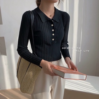 Áo Len Gân Dài Tay Khuya Cổ Vintage - Ảnh Cận Chất