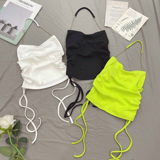Áo  cổ yếm phối xích 2 bên hông rút dây hở lưng sexy chất borip mềm tôn dáng ôm form xinh xinh