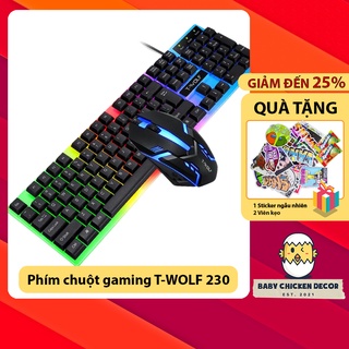 Bàn phím giả cơ kèm chuột gaming T-WOLF 230, bàn phím máy tính kháng nước có đèn led 7 màu