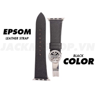 [DÂY DA THẬT] DÂY DA BÊ EPSOM MAY TAY THỦ CÔNG MÀU ĐEN KHÓA PATEK CHO APPLE WATCH SERIES 1=>6 (BẢO HÀNH 1 NĂM)