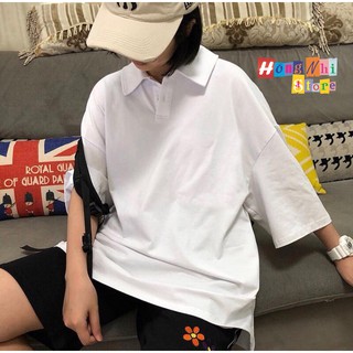 ÁO THUN POLO TAY LỠ TRƠN MÀU TRẮNG - ÁO THUN TAY LỬNG BASIC POLO WHITE UNISEX - MM