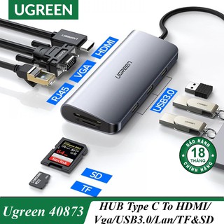 HUB USB Type C To HDMI, Vga, USB 3.0, Lan, TF &amp; SD Chính Hãng Ugreen 40873 Cao Cấp