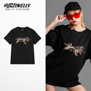 Áo thun tay lỡ NELLY 100% cotton 4 chiều dáng unisex form rộng in hình angel evropa mã N0008