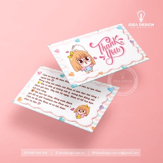 Card Cám Ơn, Card Thank You, Thiệp Cảm Ơn - Size 9x5,4cm - Giấy C300 Cán Màng Mờ 2 Mặt Hình Cô Gái Dễ Thương