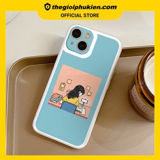 Ốp iphone - Ốp lưng iphone cạnh vuông Cô gái học bài dành cho ip 6 đến 14promax - ng049