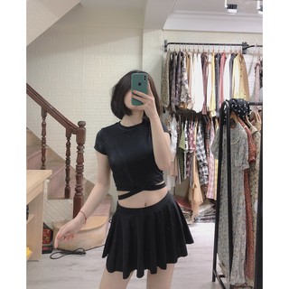 Bikini hai mảnh cộc tay đen váy xòe kín đáo siêu đẹp ( Ảnh chụp thật 100%)
