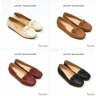 Giày bệt nữ mũi tròn da bò Lunashoes 1071 bảo hành 2 năm bong nổ đổi mới trên toàn quốc giầy trung niên cho mẹ
