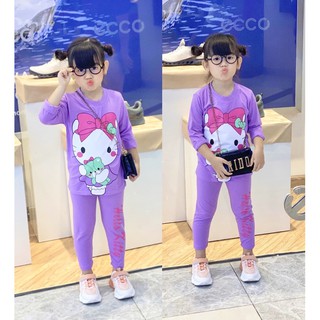 Bộ ngố thun cotton tay dài quần dài cho bé gái size nhí từ 10 đến 23kg