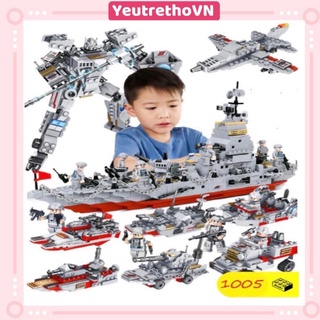 Đồ chơi lego tàu chiến phát triển tư duy cho bé loại 1005 chi tiết ráp được 8 mô hình khác nhau kèm sách hướng dẫn
