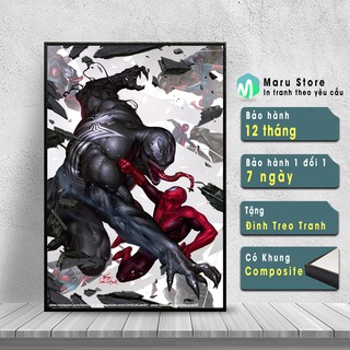 Tranh Canvas Venom và Spider Man, Có Khung Composite, Tặng đinh Treo Tranh