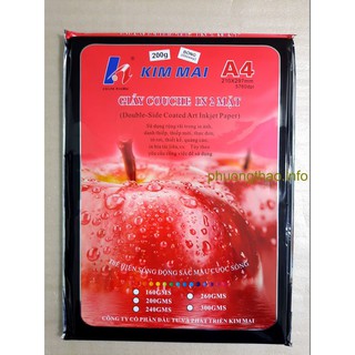 [Mã LIFEXANH03 giảm 10% đơn 500K] Giấy in ảnh Kim Mai, giấy couche bóng 2 mặt 160,200,220,300g A4 50 tờ/ xấp