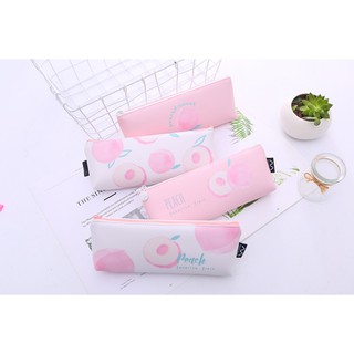 Bóp viết học sinh trái đào kích thước 21x8 cm, chất liệu pu không thấm nước