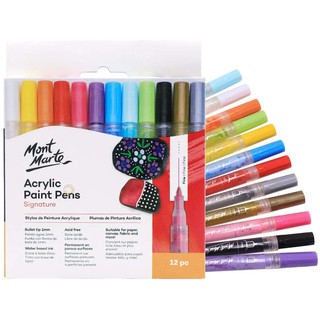 Bút Sơn Acrylic 12 Màu - Acrylic Paint Pens Mont Marte Đầu Bút 1mm - mpn0129 - Vẽ Trên mọi chất liệu