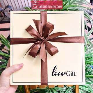Hộp đựng quà vuông trắng sữa LuvGift - hộp quà sang trọng kèm nơ, rơm lót
