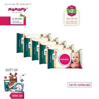Combo 5 Khăn Ướt 100 Tờ Có Nắp Đậy MAMAMY
