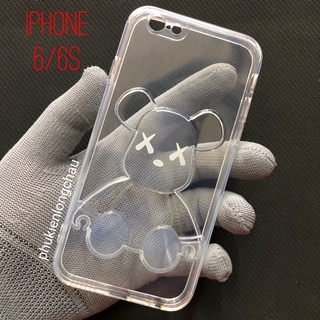 Ốp Lưng iPhone 6 / 6s Gấu Bearbrick Nổi 3D Dẻo Trong Cạnh Vuông