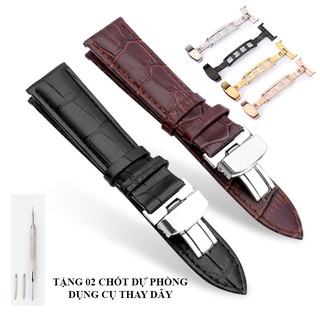 [DA XỊN] Dây da đồng hồ da bò cao cấp kèm khóa bướm Đơn thép không gỉ 316L