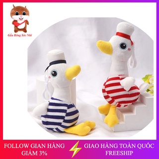 Móc khóa gấu bông vịt áo kẻ treo balo, túi, ví, điện thoại