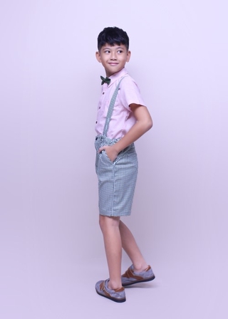 Quần yếm công tử bé trai kaki caro thời trang Jadiny phong cách âu
