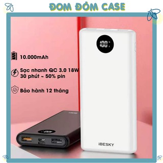 [BH 12T] Pin dự phòng IBESKY PS702 10000mAh sạc nhanh Quick Charge 3.0 18W, hiển thị LED, CHÍNH HÃNG sạc Nhanh Chuẩn PD