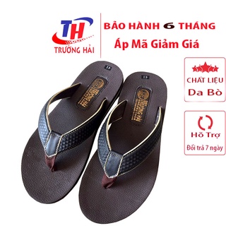 Dép xỏ ngón nam Da Bò Thật màu Đen Trường Hải Đế cao su không trơn XN09