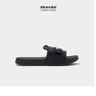 SHONDO | Dép Shondo Quai Ngang Trendy đen in chữ TRE1012