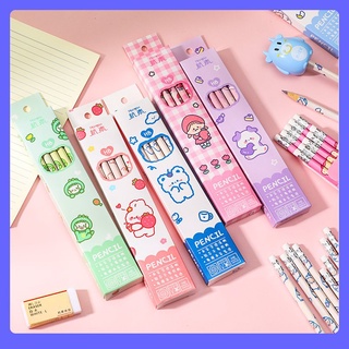 Hộp 10 cây bút chì viết 2B học sinh hình con vật dễ thương dáng tròn cầm nắm dễ dàng giá rẻ