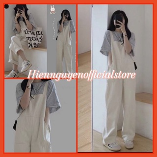 Set Yếm Quần Kaki Kèm Áo Thun Nữ[FREESHIP]Bộ đồ quần suông ống rộng áo thun tay lỡ trẻ trung năm động ULZZANG