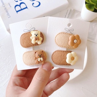 Set kẹp gấu và hoa nâu bé gái