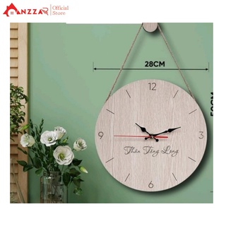 Đồng hồ gỗ treo tường 28cm Anzzar dây treo phong cách mới trang trí nội thất ĐH-01 (tặng móc và pin)