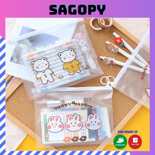 Túi đựng mỹ phẩm, bút, mĩ phẩm, đồ trang điểm trong suốt cute, túi zip, hộp đựng bút, trang sức đa năng loại mỏng giá rẻ